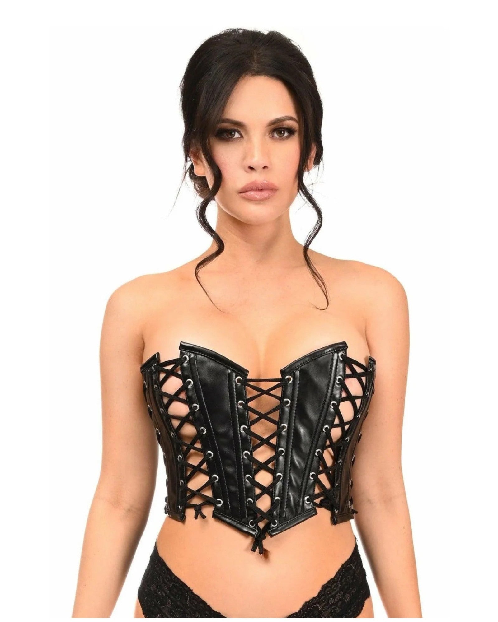 Lavish Black Faux Leather W/Blck Lacing Bustier
