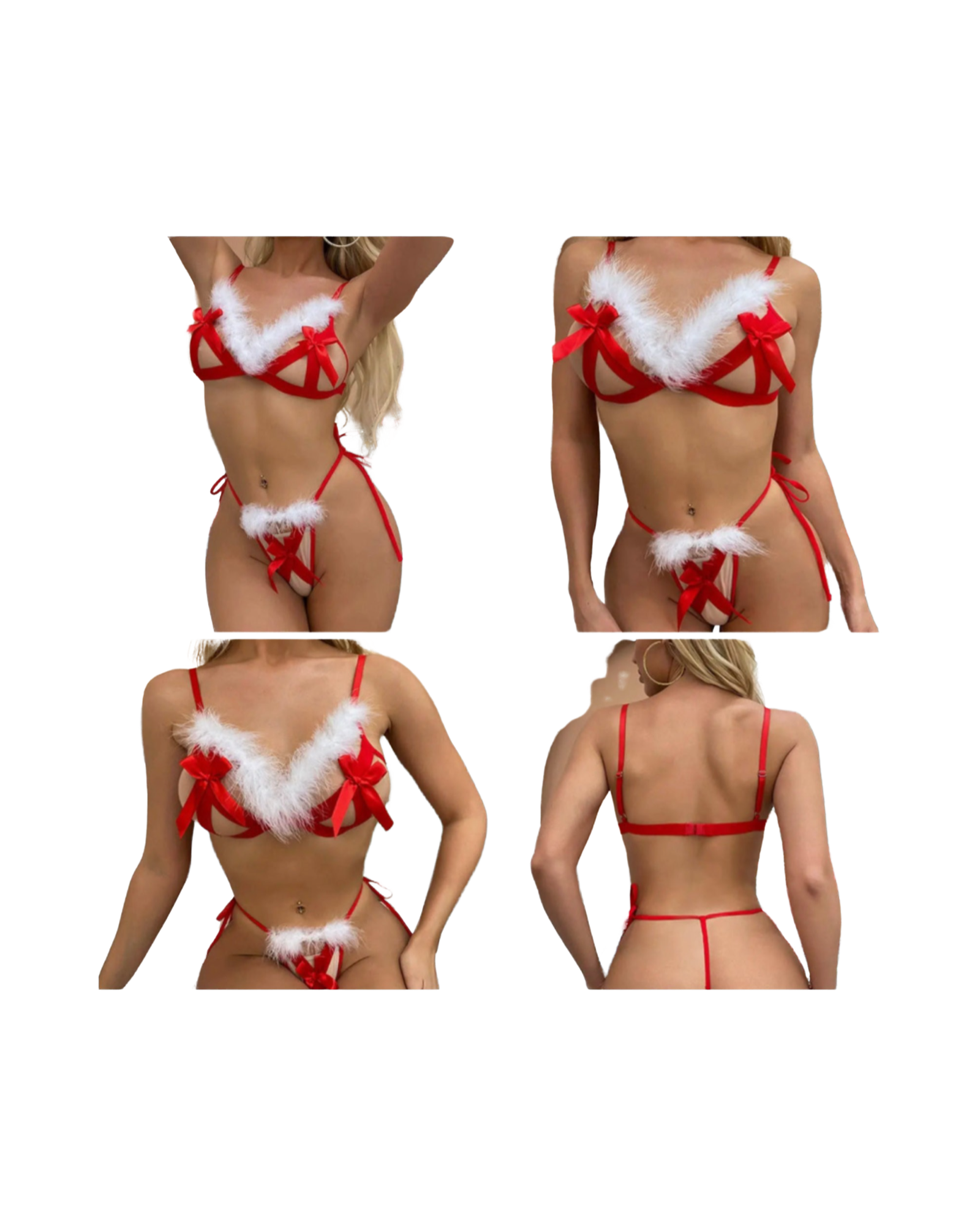 Sexy Christmas Costume Bow Strap Women Underwear Suit