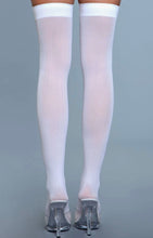 Load image into Gallery viewer, Opaque Nylon Thigh Highs White
