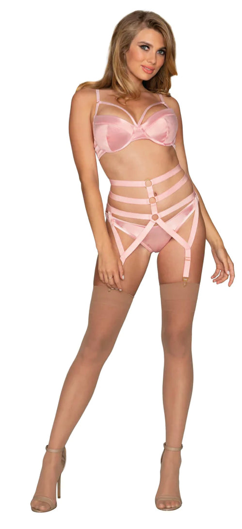 satin strappy pink garter panty bra set sexy angel's secret