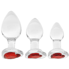 Load image into Gallery viewer, Booty Sparks Red Heart Gem Glass Anal Plug Set
