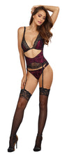 Load image into Gallery viewer, Cutout Lace Overlay Teddy - Rasp/Blk
