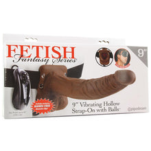 Load image into Gallery viewer, Fetish Fantasy Vibrating 9&quot; Hollow Strap-On in Brown
